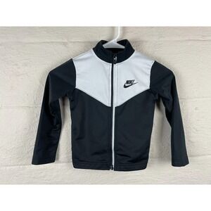Kids Nike Track Jacket Black White Full Zip Up Embroidered Logo Size L(7) NWT